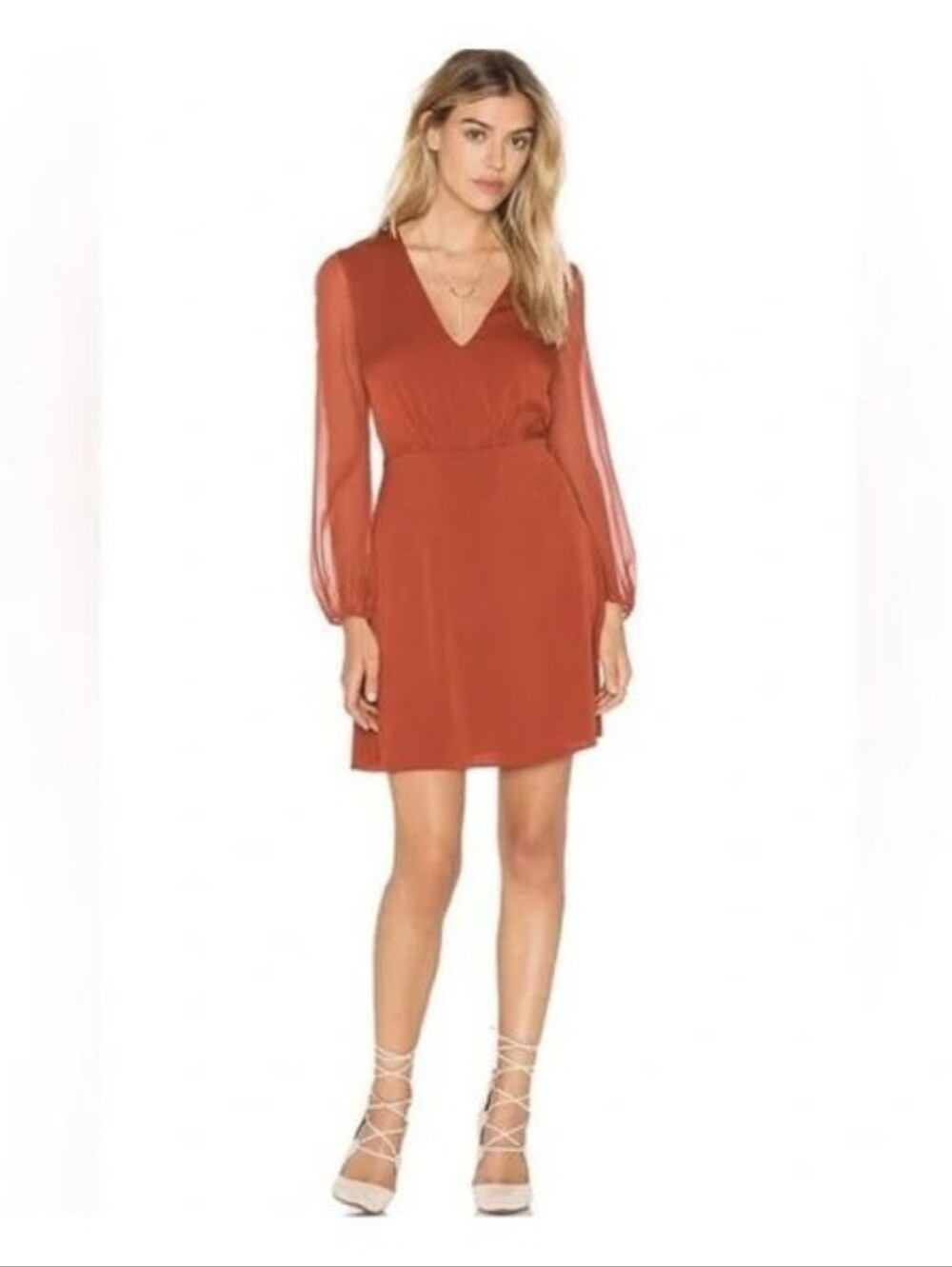Alice + Olivia Long Sleeve V Neck Dress In Rust Size 2
